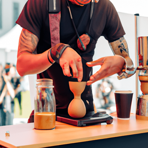בריסטה המדגים טכניקת חליטה ייחודית בעגלת קפה