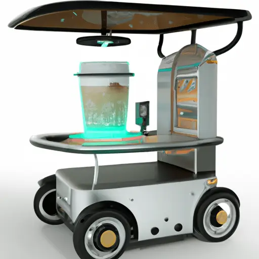 קונספט עגלת קפה עתידני עם טכנולוגיה חדשנית