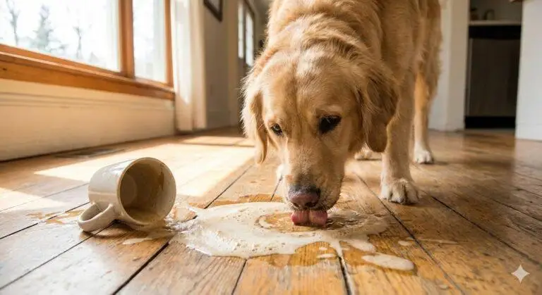 כלב מלקק קפה